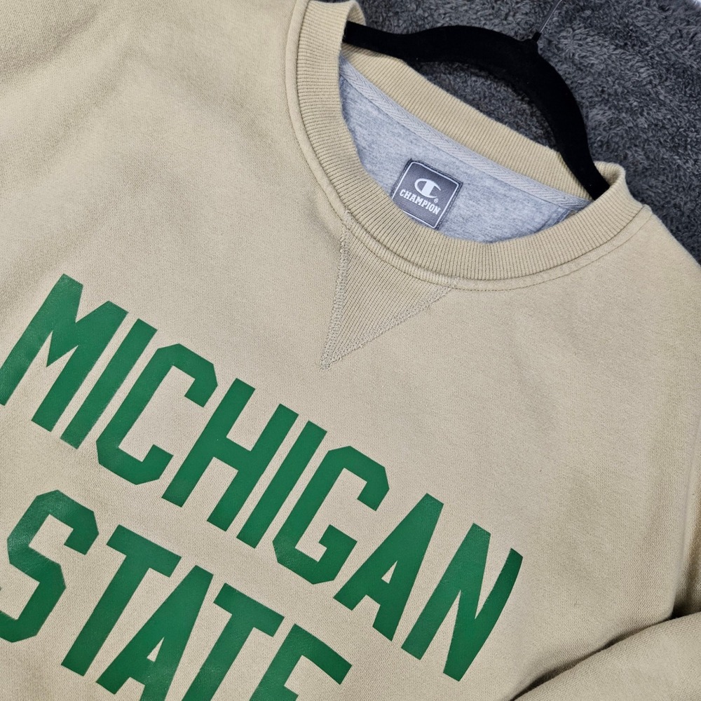 Champion Michigan State Sweatshirt Mens XLT Tan Green Crewneck Tall Collegiate